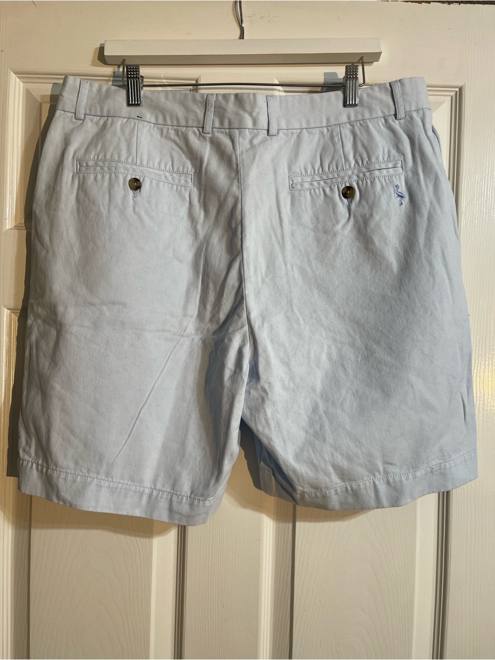 TAILORBYRD Light Pastel Blue Cotton Chino Shorts 36 with embroidered flamingo